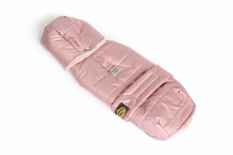 Quilted coat with detachable hood and faux fur lining pink