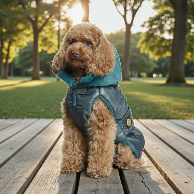 Quilted coat with detachable hood and faux fur lining green