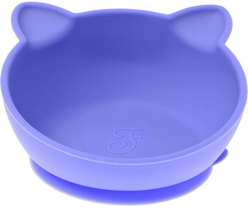 A violet silicone food bowl in the shape of a cat’s head with two rounded ears. Smooth, concave interior with a discreetly embossed ‘F’ logo on the base. Sturdy, slightly widened base for non-slip stability. Ideal for cats and small pets.