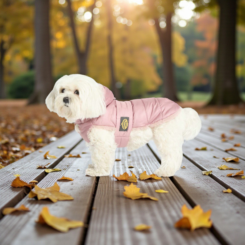 Quilted coat with detachable hood and faux fur lining pink