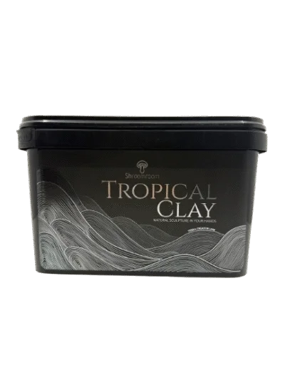 Seau noir de pâte à modeler en argile TropicalClay avec un motif ondulé et le texte "Tropical Clay".
