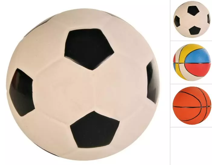 Mehrere Spielbälle: Fußball, Basketball, bunter Ball. Latex, gefüllt mit Polyestervlies.