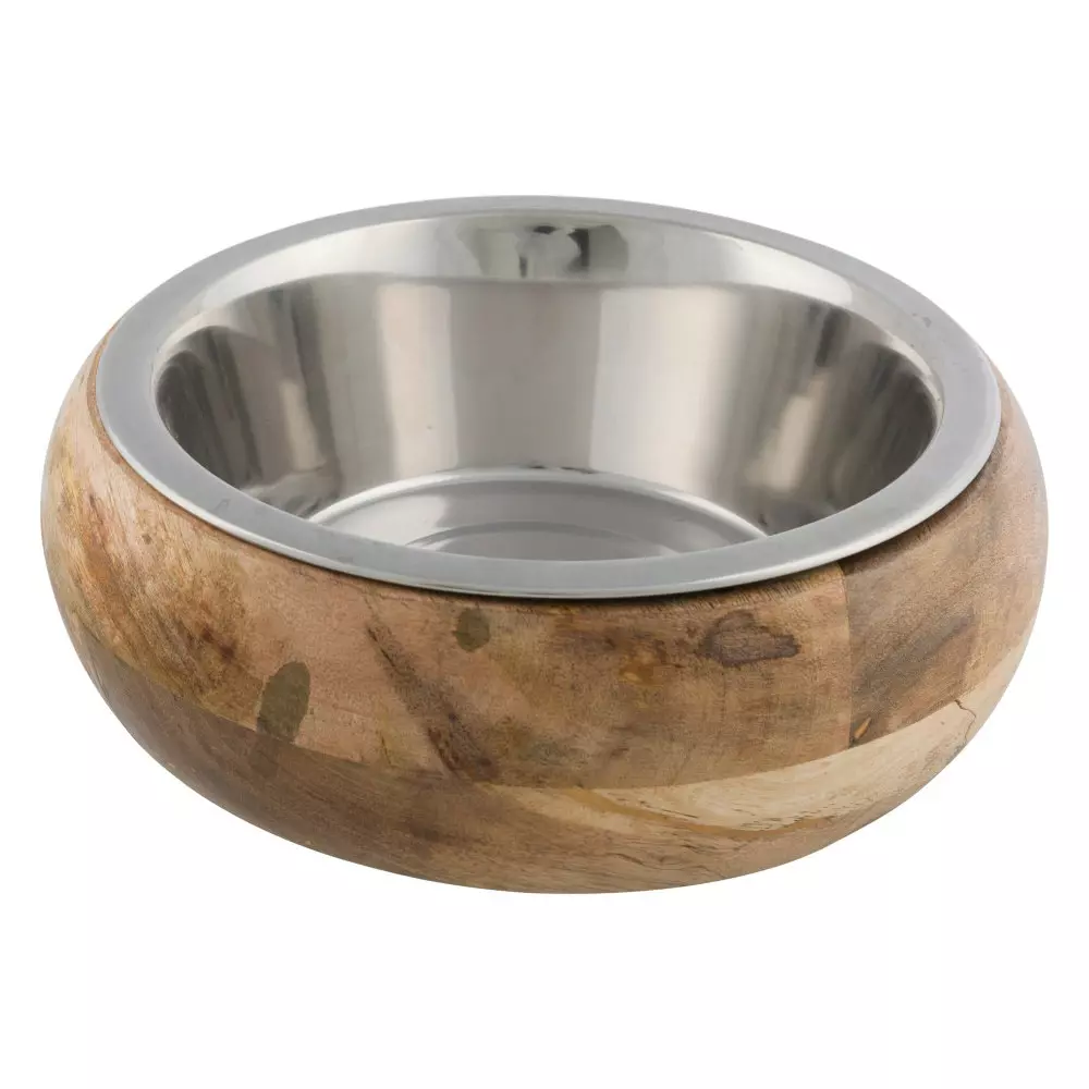 Edelstahlnapf mit Holzhalter