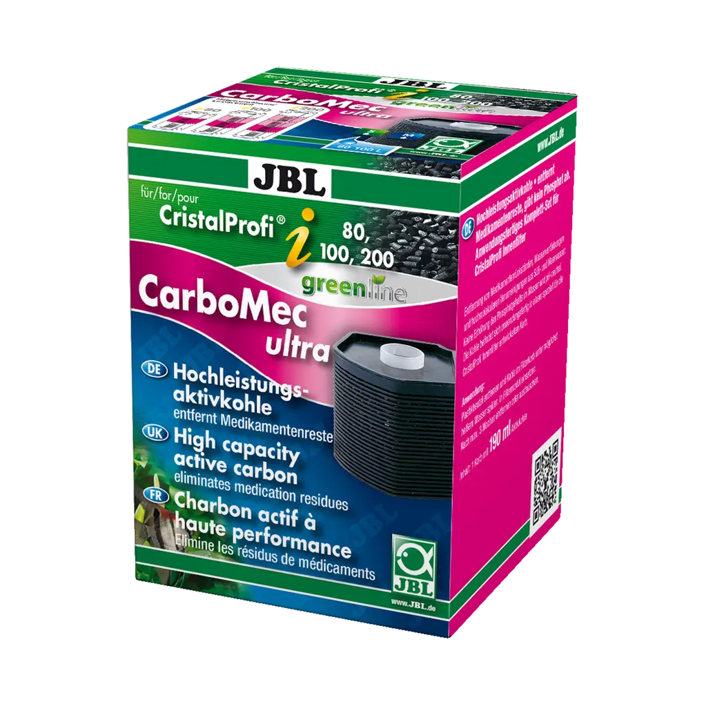 JBL CarboMec ultra Verpackung mit Filterkorb. Aktivkohle zur Entfernung von Medikamentenrückständen.