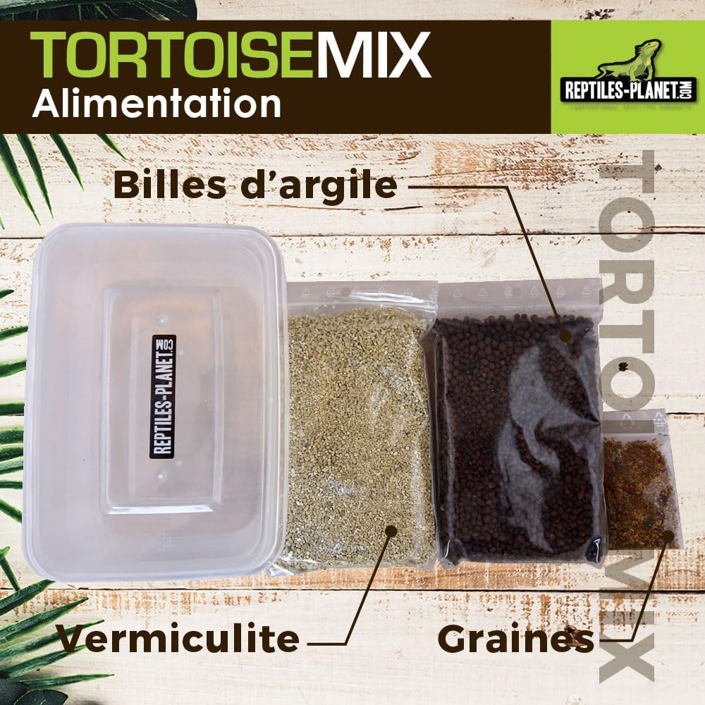 Tortoisemix seed kit for herbivorous tortoises, for growing fresh seedlings. Includes a transparent growing tray, vermiculite, clay pellets and a special seed mix for healthy food plants.