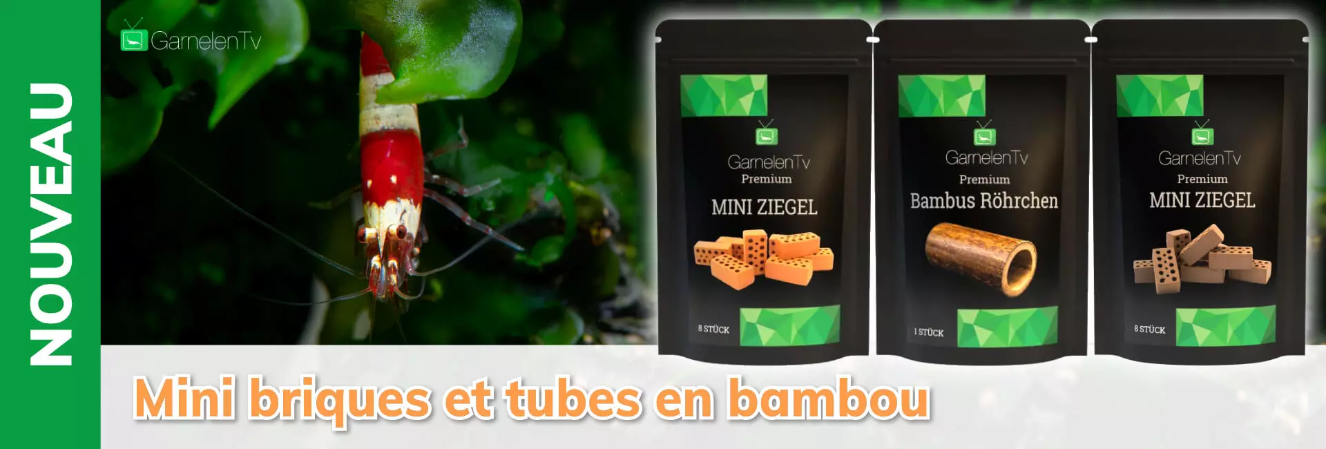 Garnelen TV Mini briques et tubes en bambou