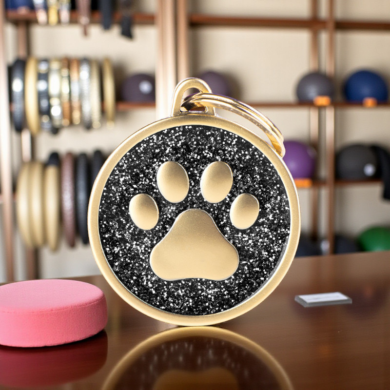 MyFamily Adressanhänger Glitzer-Pfoten in  Schwarz Satin Gold