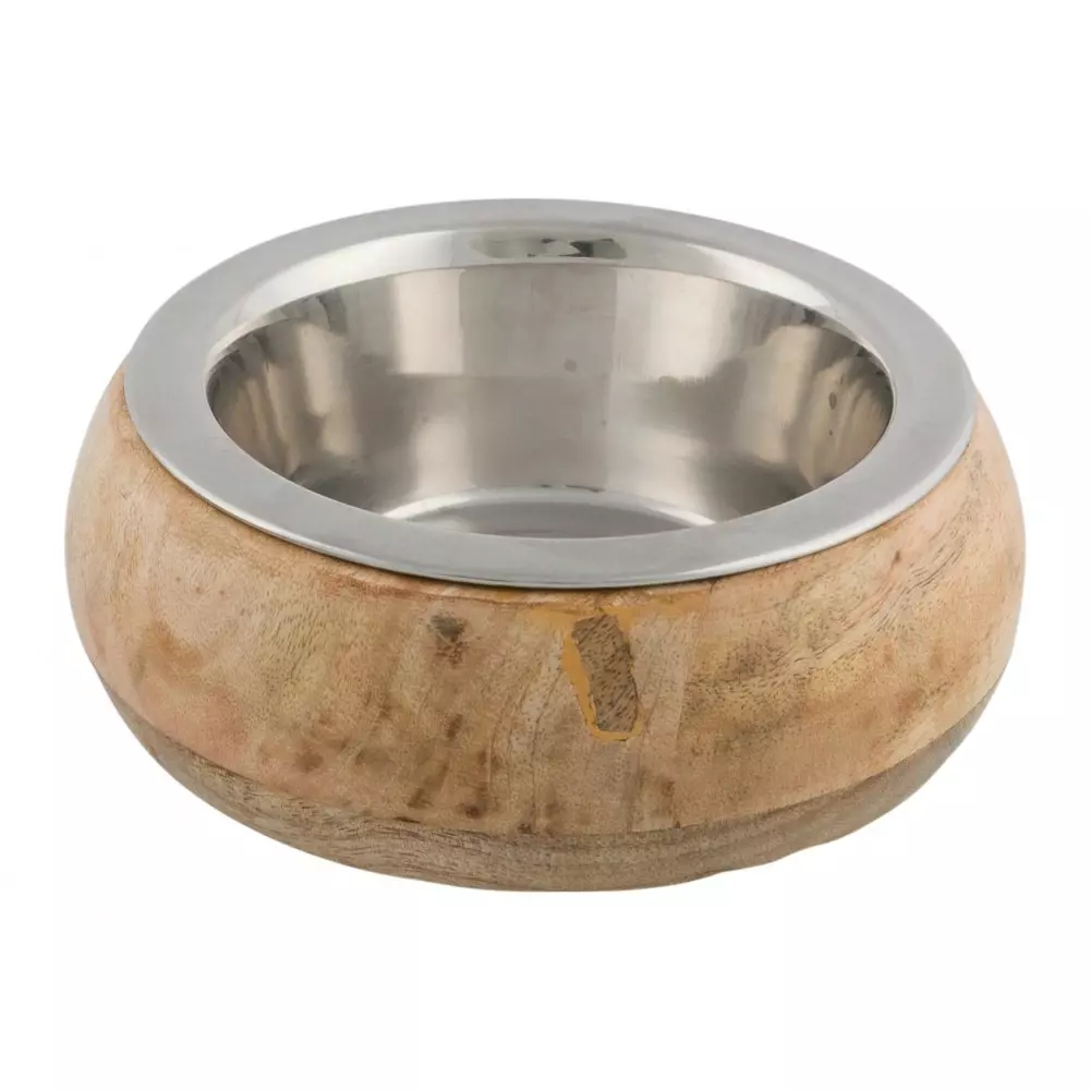Edelstahlnapf mit Holzhalter