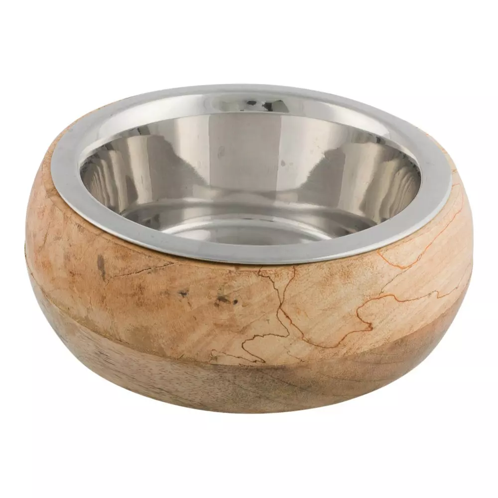 Edelstahlnapf mit Holzhalter