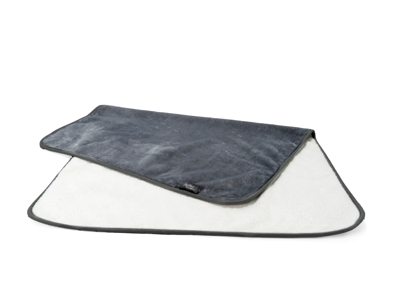 Coperta per cani Pearl, grigia e impermeabile, con pile Sherpa bianco e bordi grigi.