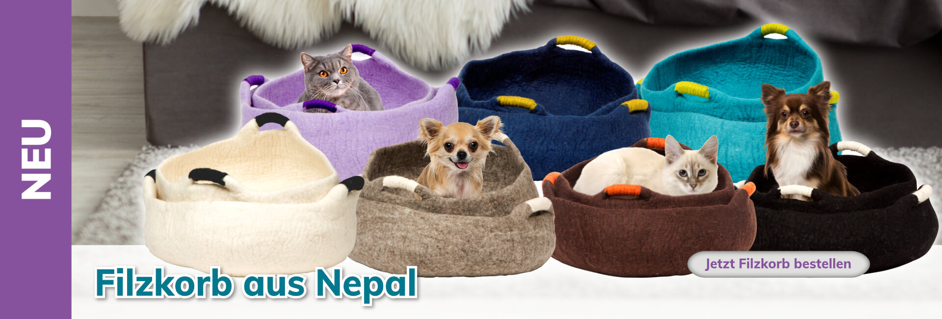 DDKC Filzkorb aus Nepal für Katzen & kleine Hunde