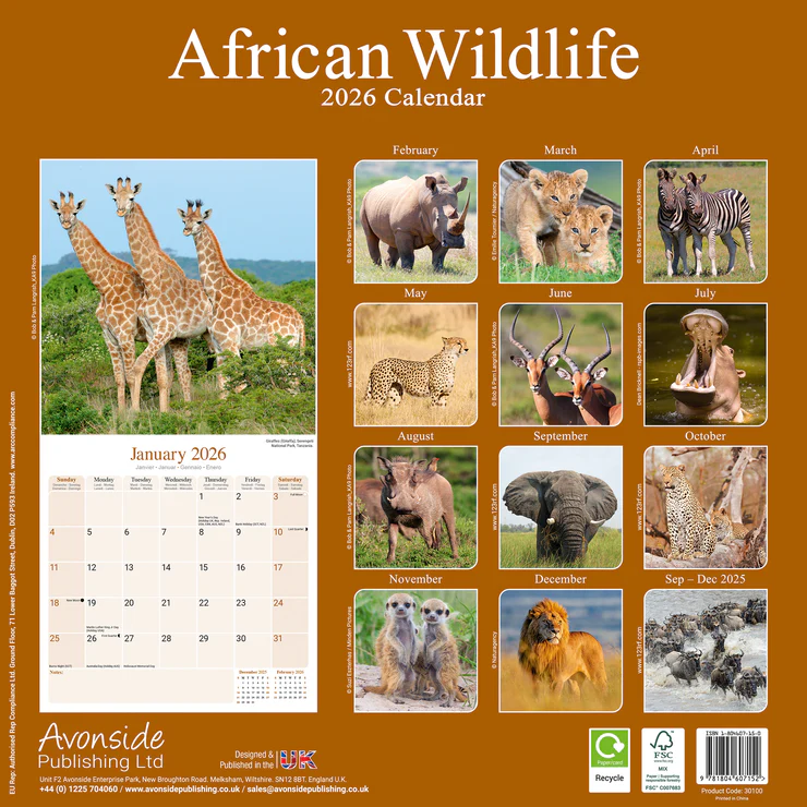 Calendrier 2025 Faune sauvage africaine Calendrier 2025 Faune sauvage africaine