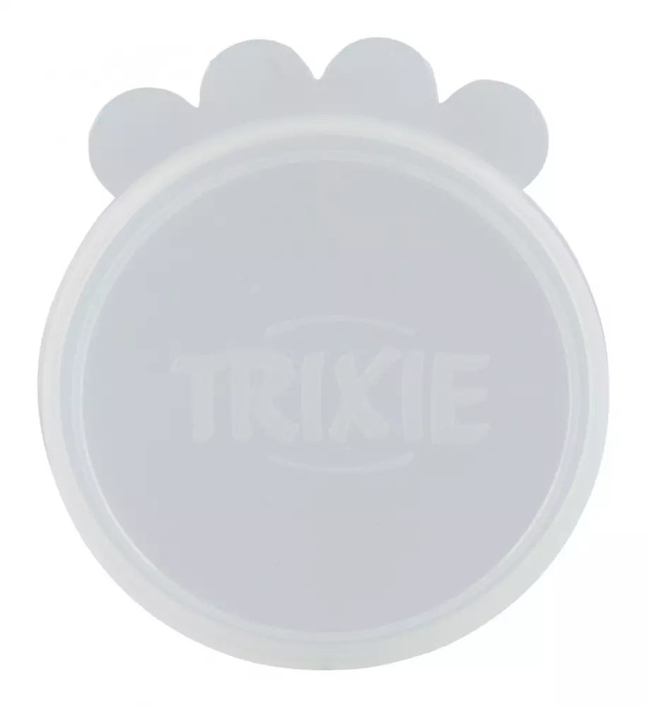 Runder, transparenter Dosendeckel aus Silikon von Trixie mit Wellenrand.