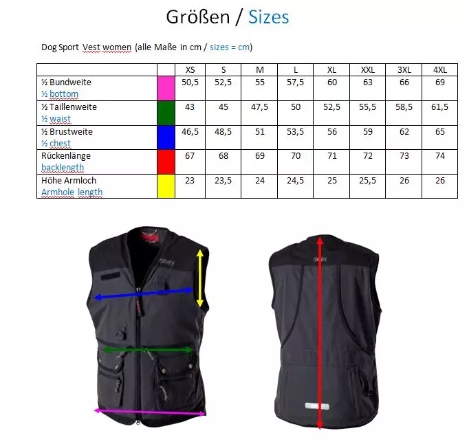 owney-damen-groessentabelle Gilet d'entraînement pour dames