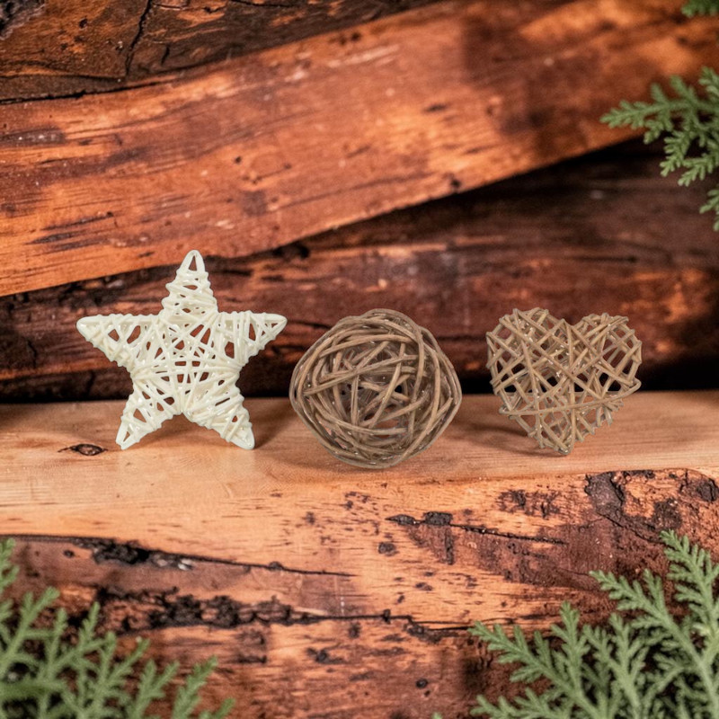 Xmas Rattan-Set - 3 Stück
