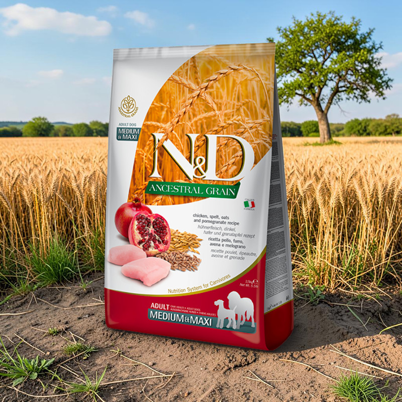 Farmina N&D Ancestral Grain Adult Medium & Maxi Huhn, Dinkel, Hafer & Granatapfel