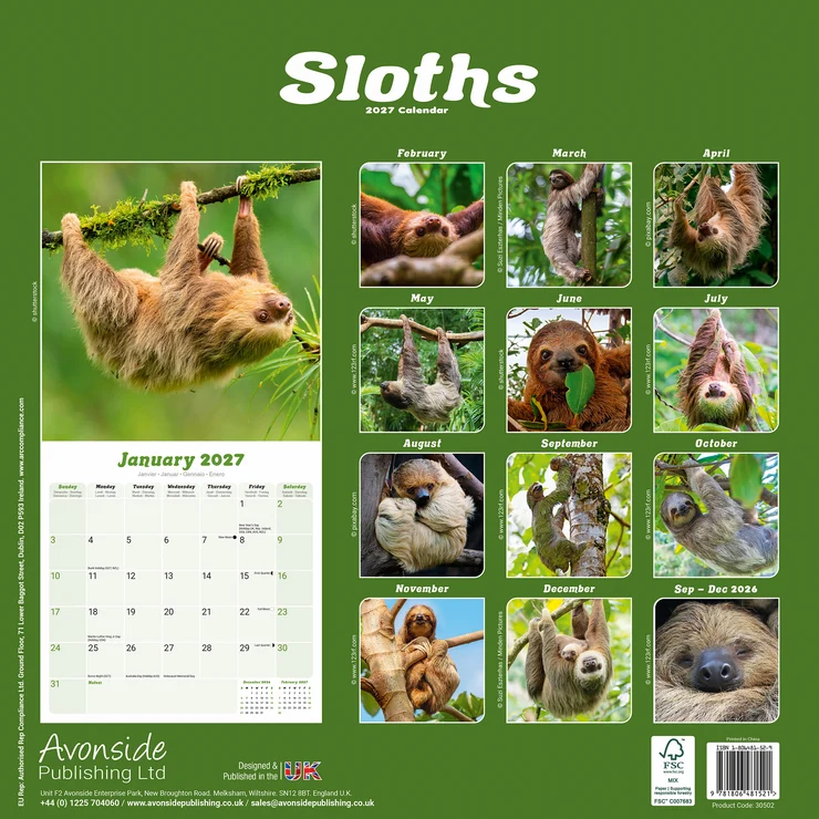Kalender 2027 Faultier - Sloths