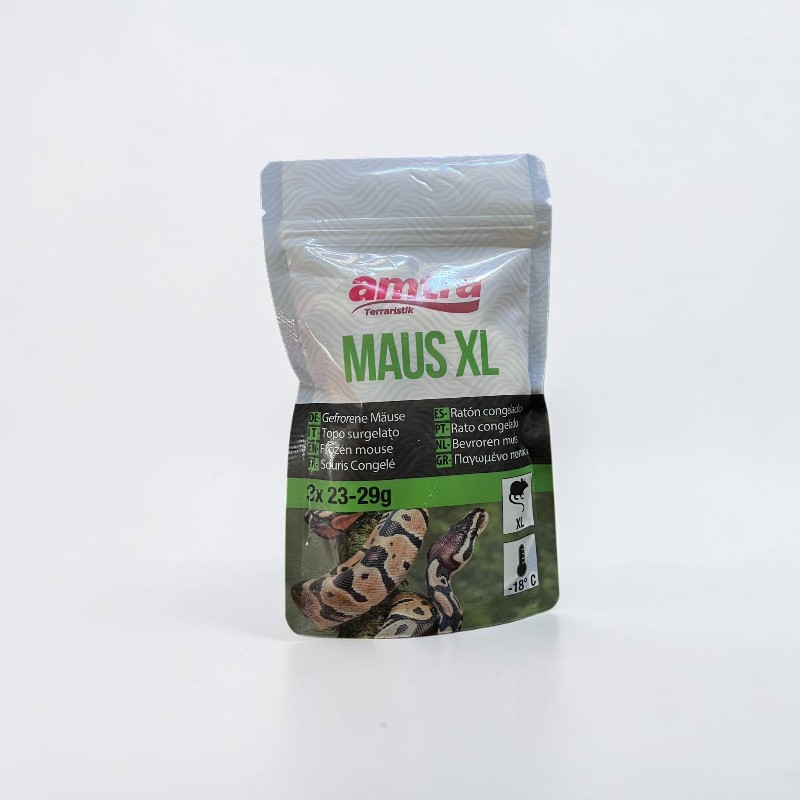 Una borsa per terrari con la scritta "Mouse XL" e l'immagine di un serpente su uno sfondo bianco.
