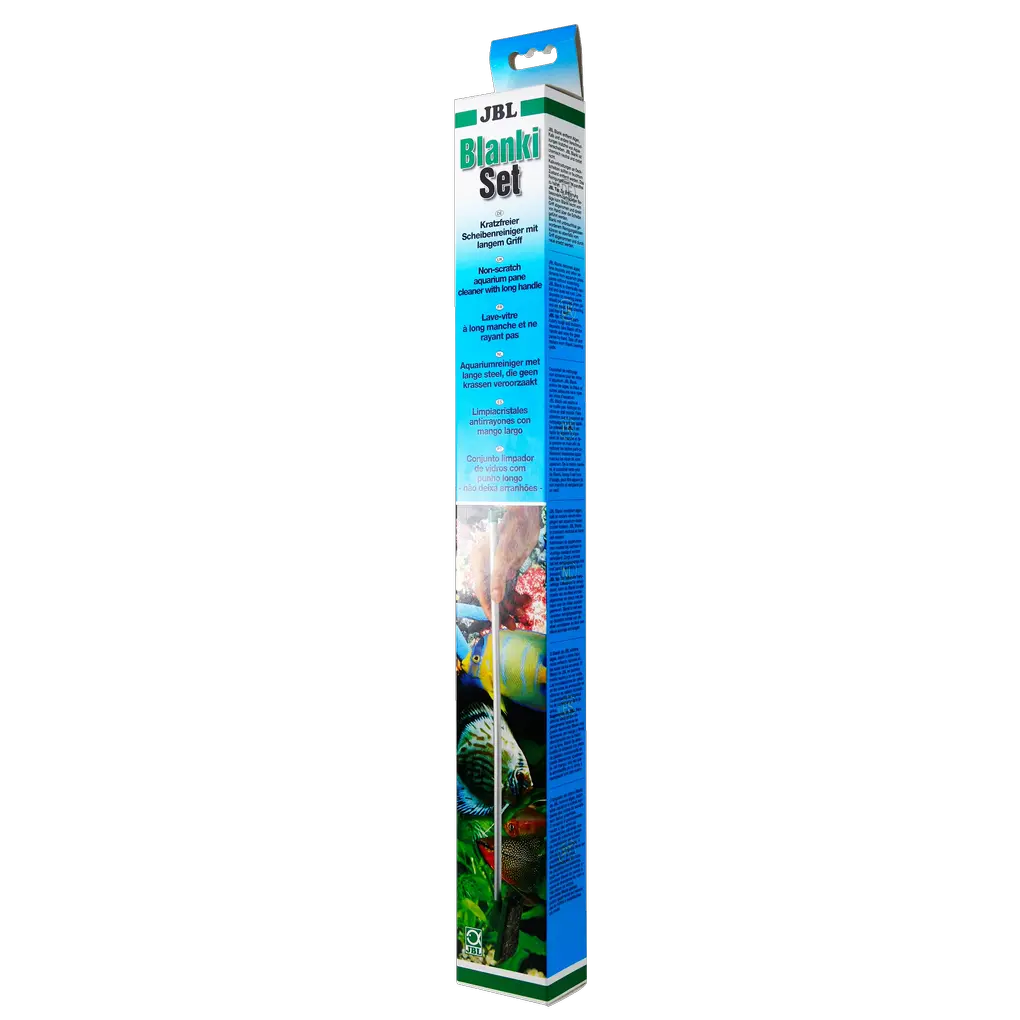 Confezione del set JBL Blanki: pulitore a disco per acquari e terrari con manico lungo, antigraffio e antiruggine.