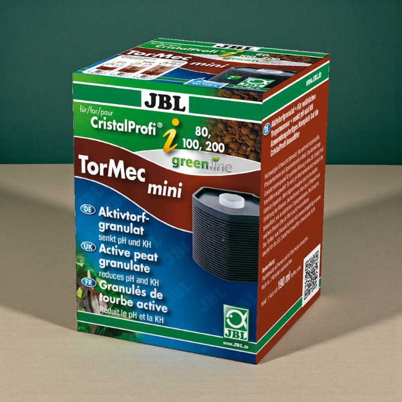 Verpackung von JBL TorMec mini i60/i80/i100/i200, Filter-Einsatz mit Aktiv-Torfgranulat, senkt pH- und KH-Wert.