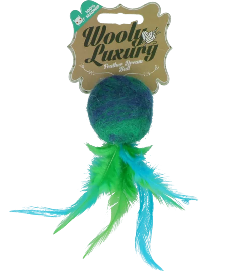 Cat toy wool ball with feathers